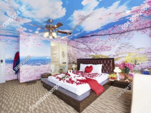 Tranh dán tường hoa anh đào Nhật phòng ngủ