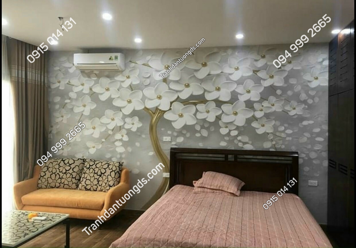 Tranh cây hoa trắng phòng ngủ