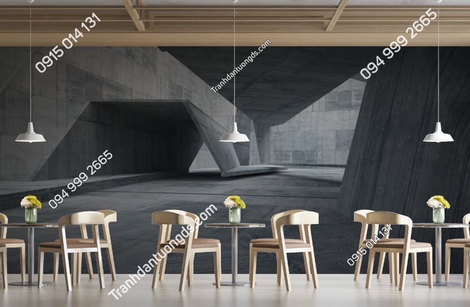 Tranh dán tường không gian chiều sâu 3D dán quán cafe trà sữa 1465186250