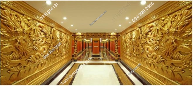 Tranh rồng vàng dán sảnh khách sạn weili_13855790