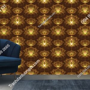 Tranh tường phật giáo họa tiết hoa sen vàng 1946077492