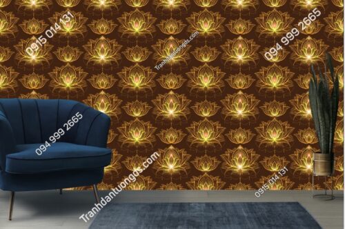 Tranh tường phật giáo họa tiết hoa sen vàng 1946077492