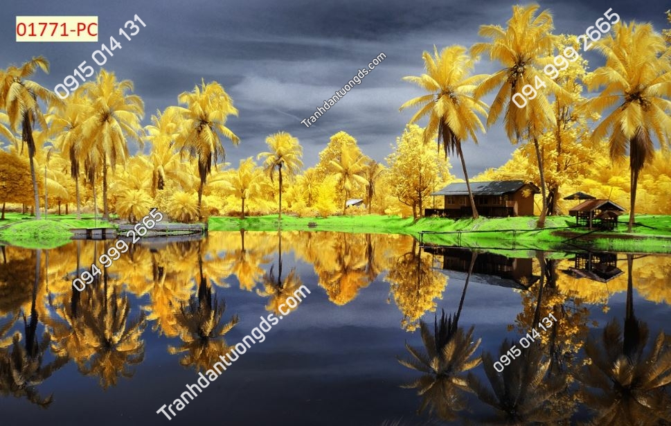 Tranh bờ hồ dừa vàng 01771