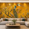 Tranh dán indochine chim công vàng phòng khách mã IN19820262