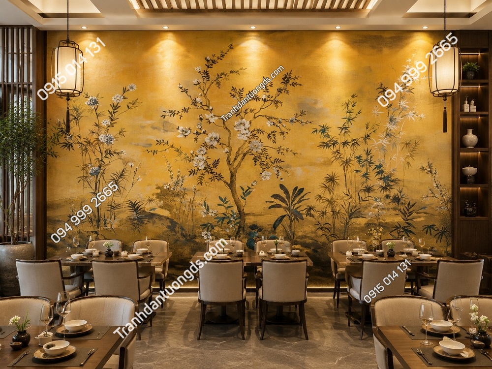 Tranh dán tường indochine cho nhà hàng