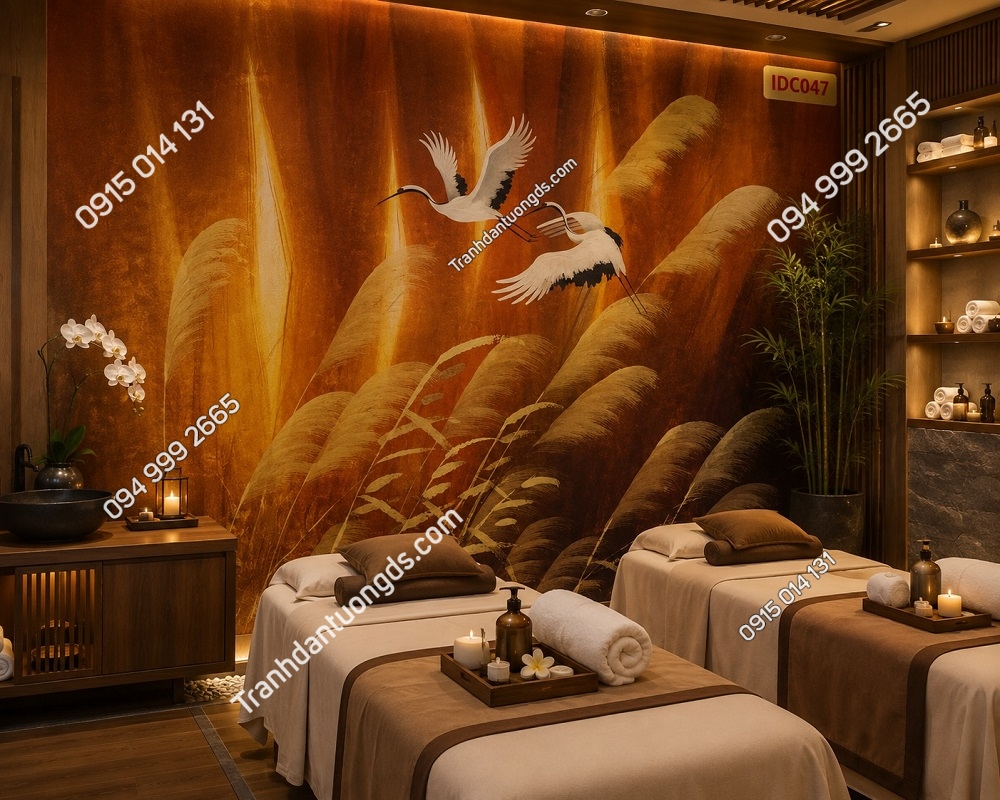 Tranh dán tường indochine cho tiệm spa đông y