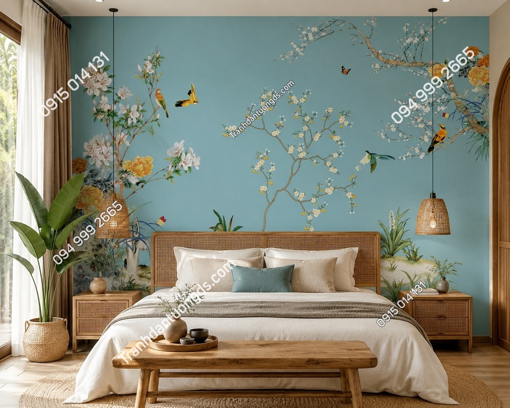 Tranh dán tường indochine dán homestay lãng mạn