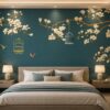 Tranh dán tường indochine nền xanh