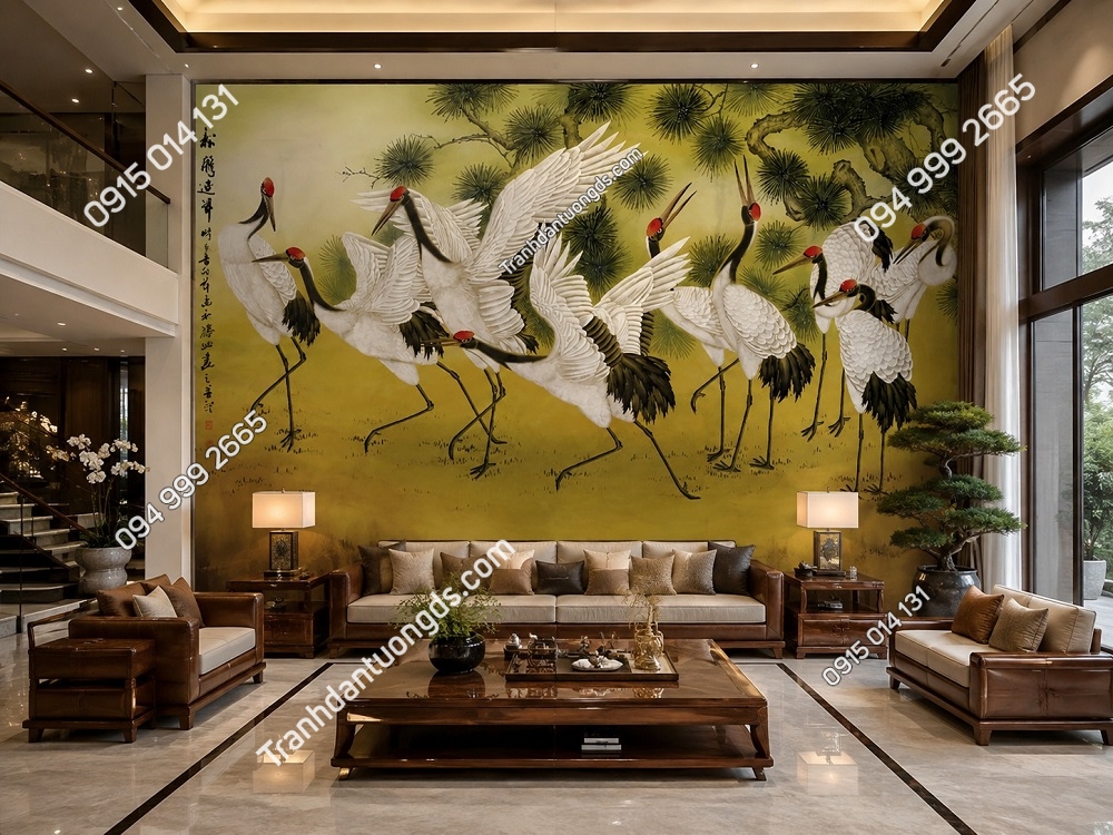 Tranh dán tường indochine trang trí phòng khách biệt thự liền kề