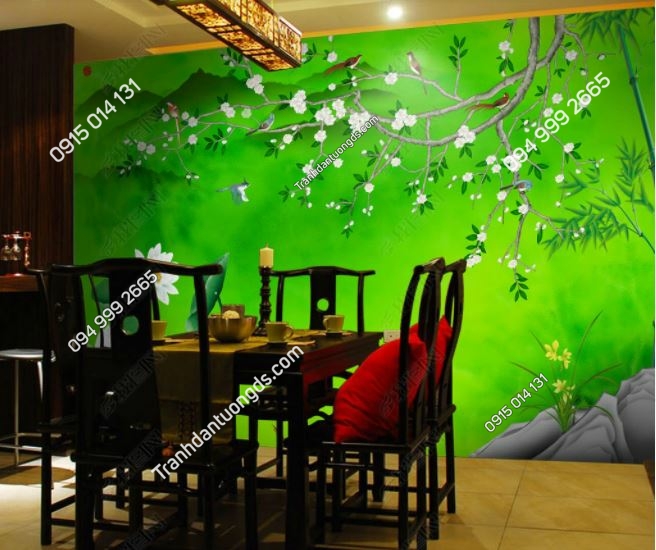 Tranh dán tường phong cách indochine nền xanh weili_16704275