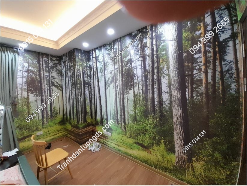 Tranh dán tường 3D rừng cây phòng làm việc