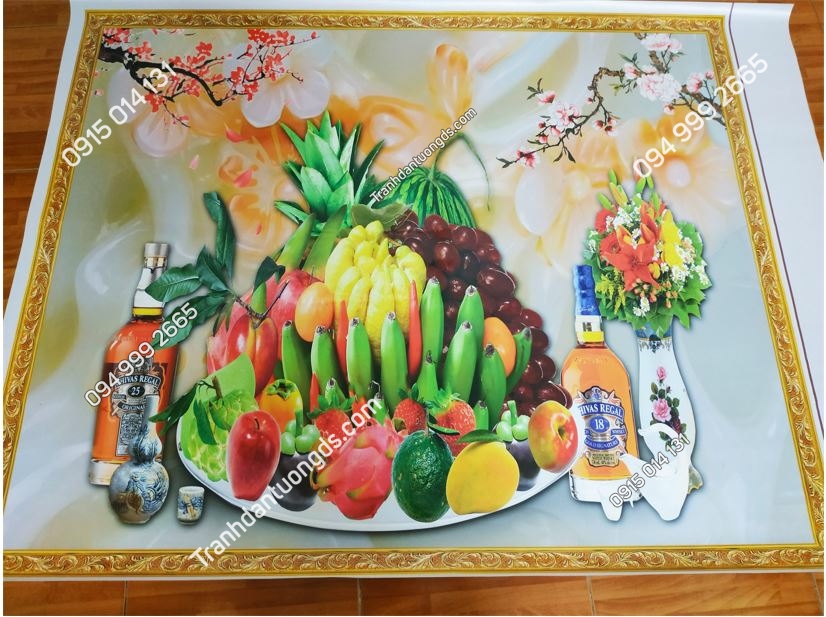 Tranh dán tường hoa quả dán bàn thờ in 5DTranh dán tường hoa quả dán bàn thờ in 5D