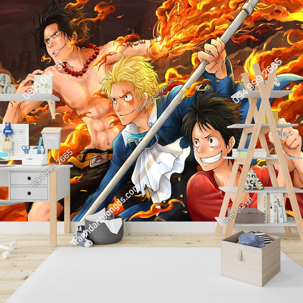 Tranh dán tường 3D hoạt hình One Piece cho phòng bé 606272