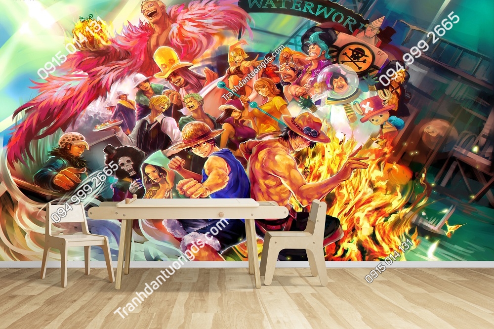 Tranh dán tường 3D hoạt hình One Piece cho phòng bé 606285