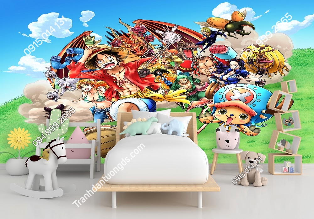 Tranh dán tường 3D hoạt hình One Piece cho phòng bé 971586