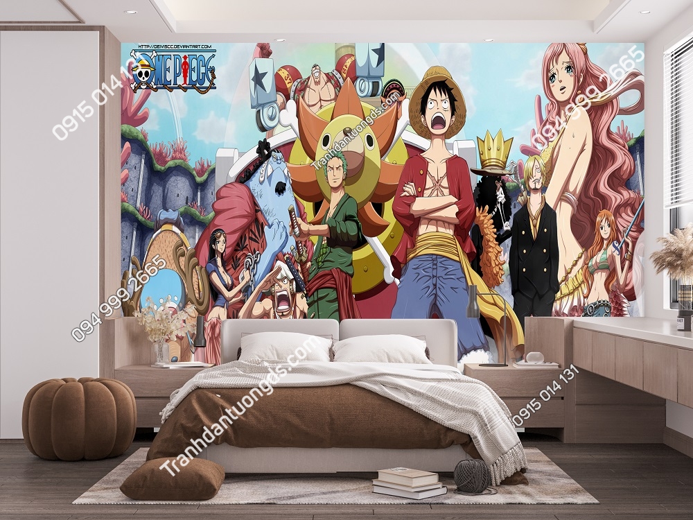 Tranh dán tường 3D hoạt hình One Piece cho phòng bé đẹp