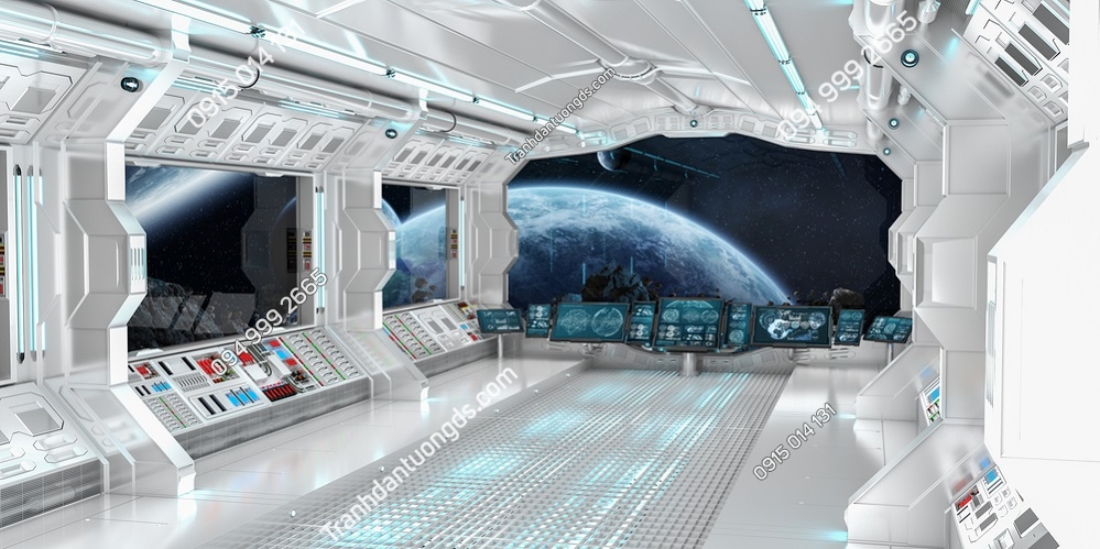 Tranh dán tường 3D phòng bay cảnh khoang tàu vũ trụ 614028082