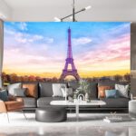 Tranh dán tường 5D phong cảnh Châu Âu cảnh Tháp Eiffel lúc hoàng hôn ở Paris Pháp 556743960
