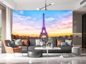 Tranh dán tường 5D phong cảnh Châu Âu cảnh Tháp Eiffel lúc hoàng hôn ở Paris Pháp 556743960