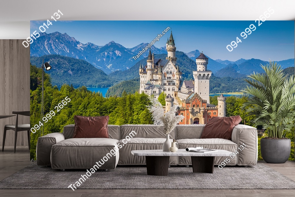 Tranh dán tường 5D phong cảnh Châu Âu lâu đài Neuschwanstein