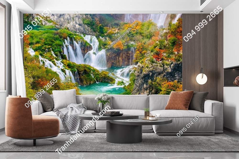 Tranh dán tường 5D phong cảnh thác nước và núi đá ở châu Âu - Croatia 369113065