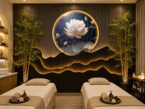Tranh dán tường lam sóng hoa sen dán tiệm spa dưỡng sinh 15820261