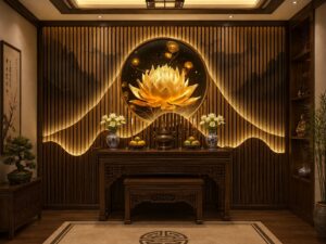 Tranh dán tường lam sóng trang phòng thờ BP49814