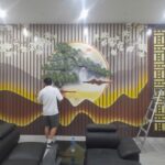Tranh dán tường phòng khách lam sóng