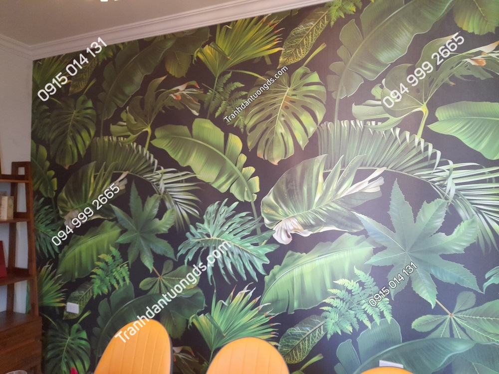 Tranh dán tường 3D lá cây nhiệt đới Tropical nhà hàng