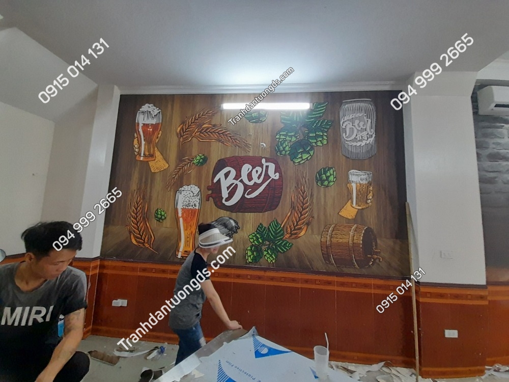 Tranh dán tường 3D quán bia tại hồ Linh Đàm - Hà Nội đẹp