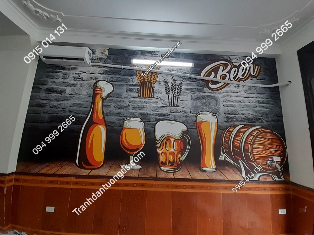 Tranh dán tường 3D quán bia thi công tại hồ Linh Đàm - Hà Nội