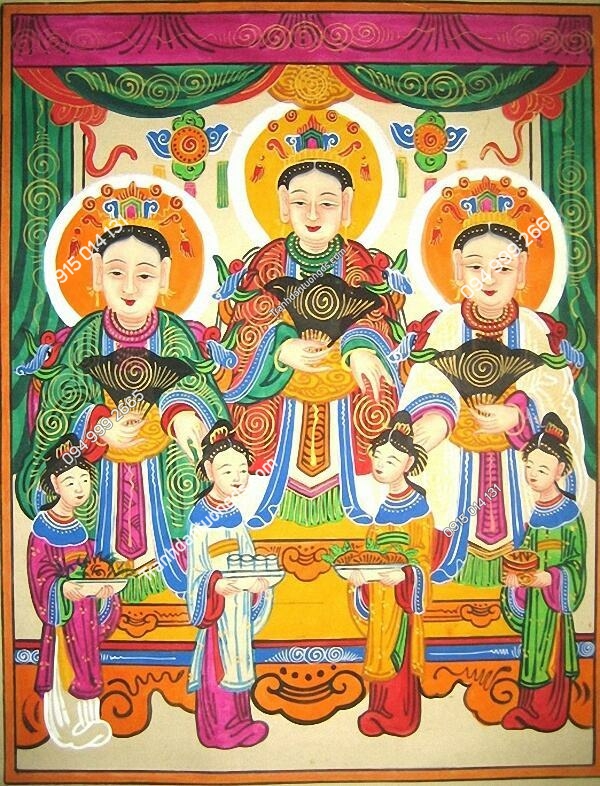 Tranh Tam Tòa Thánh Mẫu phong cách vẽ Hàng trống