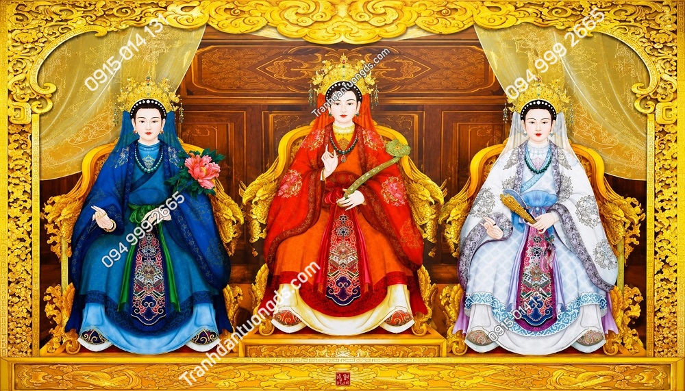 Tranh Tam Tòa Thánh Mẫu viền vàng