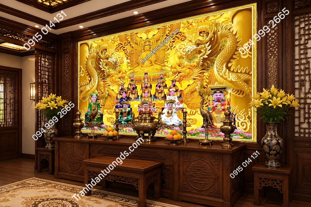 Tranh dán tường tứ phủ rồng vàng TP_V132024