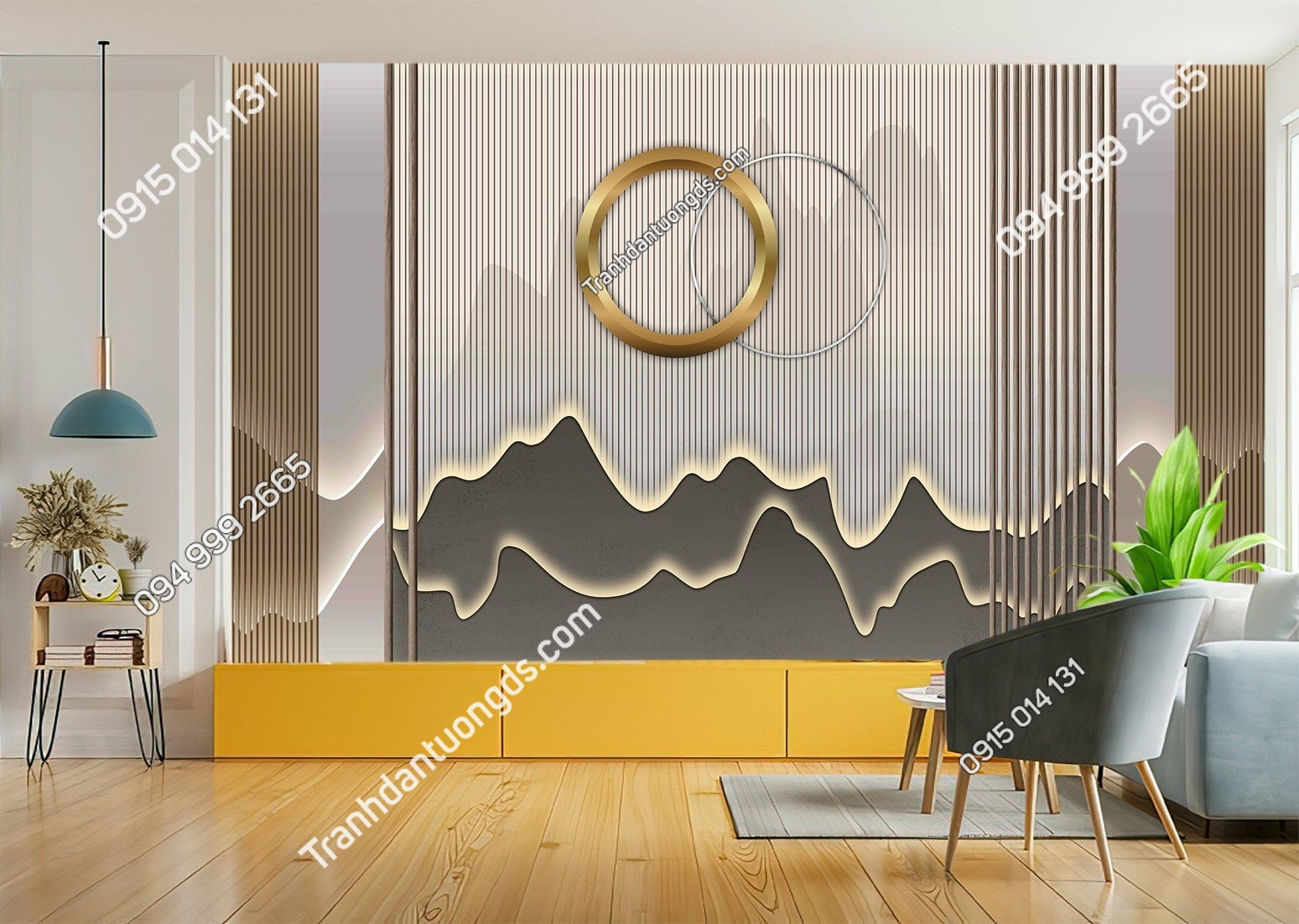 Tranh dán tường lam sóng đơn giản 3D phòng khách DS_258612