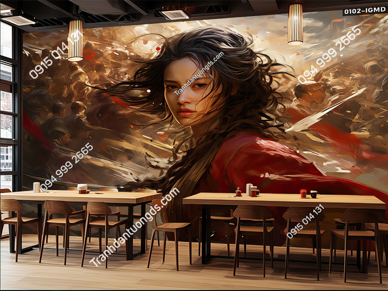 Tranh dán tường 3D cô gái, chiến binh vẽ AI 0102-IGMD
