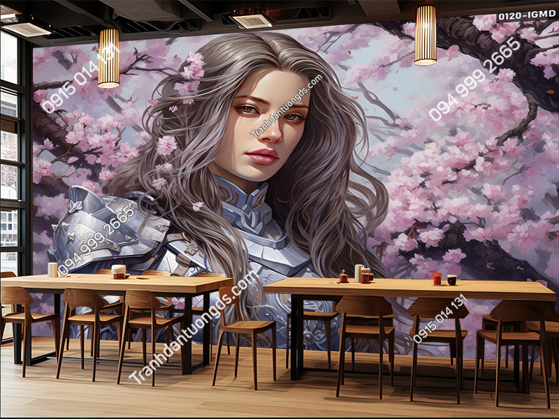 Tranh dán tường 3D cô gái, chiến binh vẽ AI 0120-IGMD