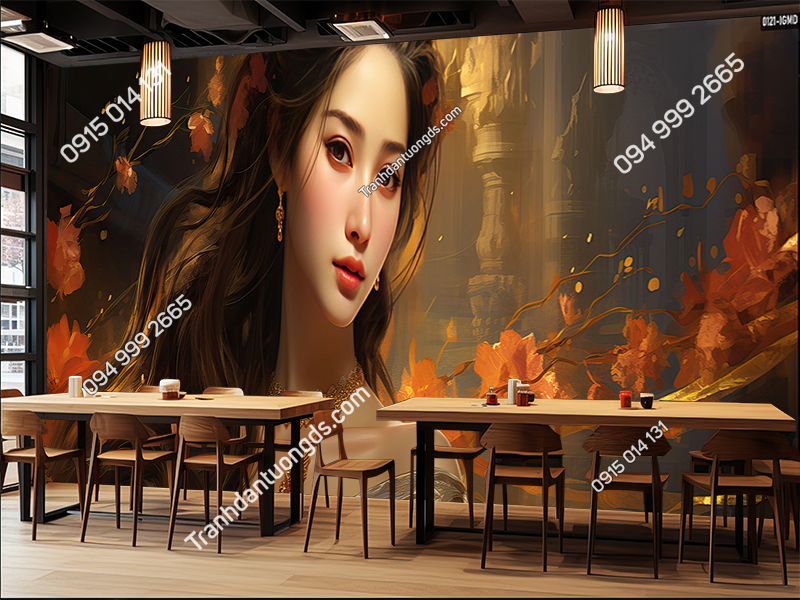 Tranh dán tường 3D cô gái, chiến binh vẽ AI 0121-IGMD