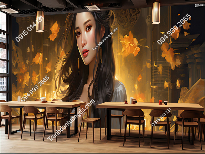 Tranh dán tường 3D cô gái, chiến binh vẽ AI 0123-IGMD