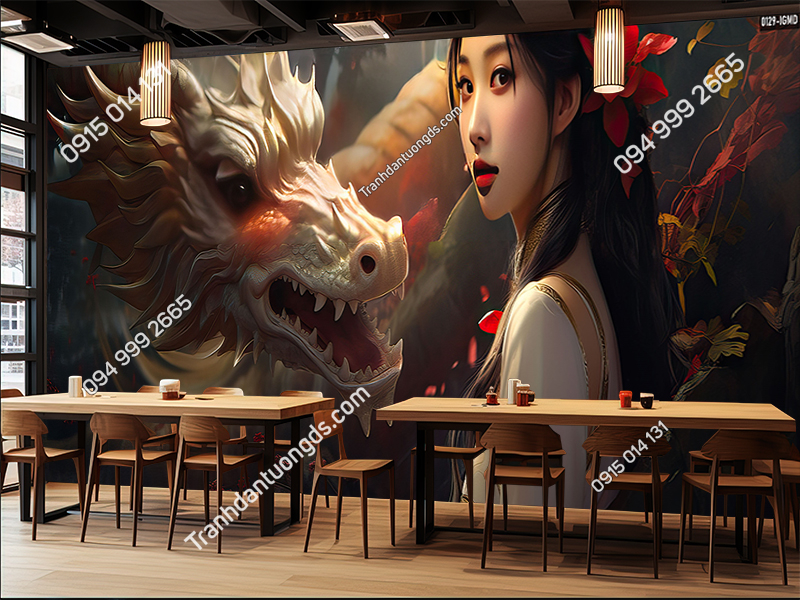 Tranh dán tường 3D cô gái, chiến binh vẽ AI 0129-IGMD