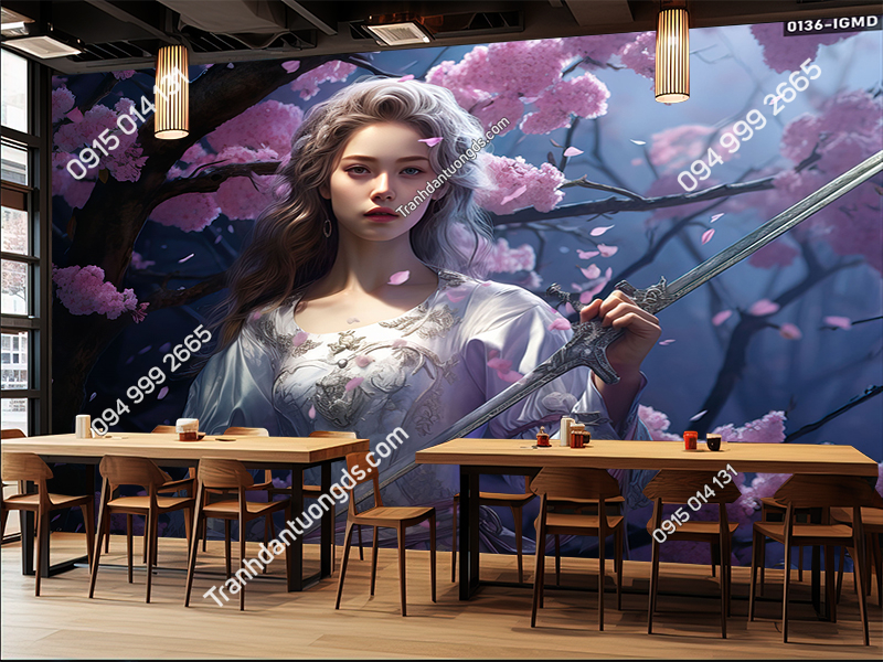 Tranh dán tường 3D cô gái, chiến binh vẽ AI 0136-IGMD