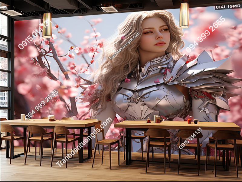 Tranh dán tường 3D cô gái, chiến binh vẽ AI 0141-IGMD