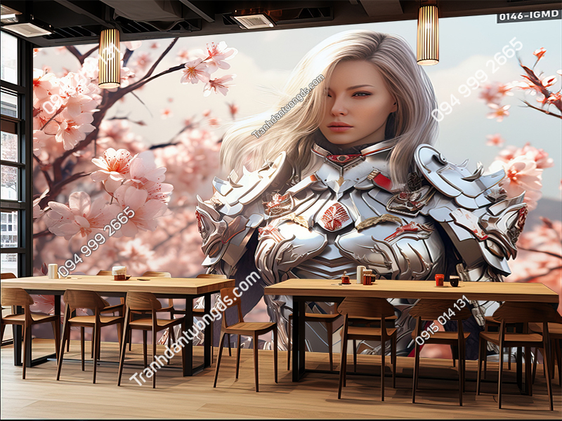 Tranh dán tường 3D cô gái, chiến binh vẽ AI 0146-IGMD