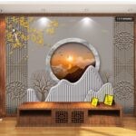 Tranh dán tường phòng khách lam sóng 3D111149GMD