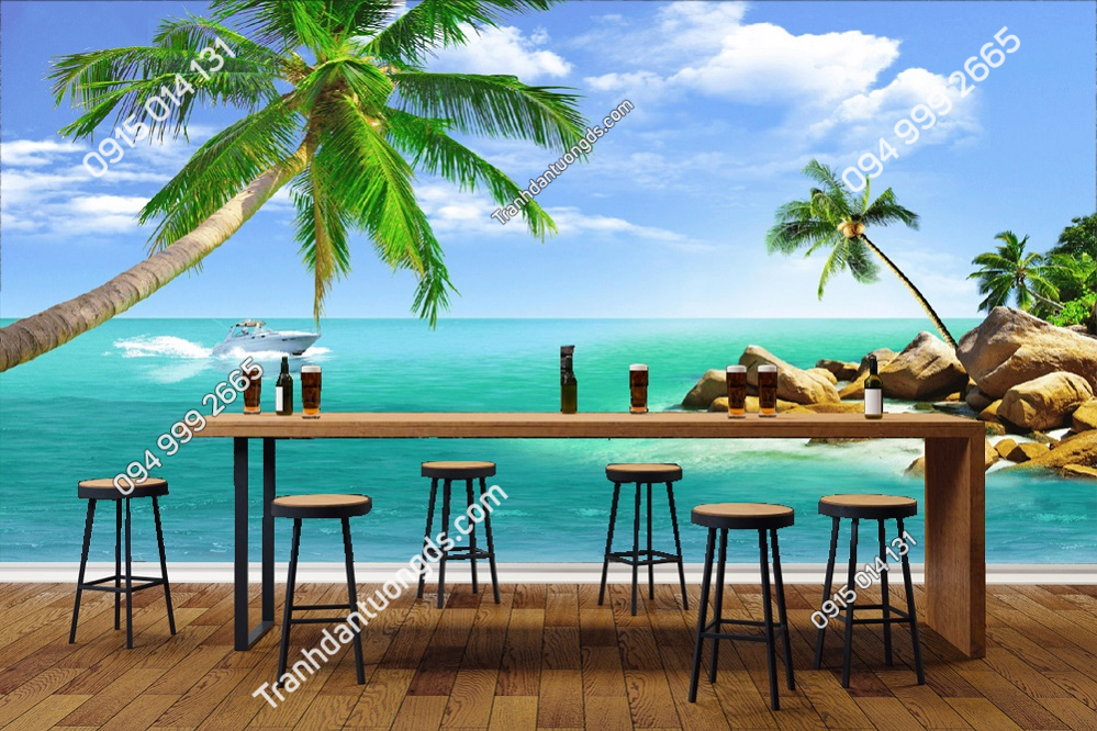 Tranh cảnh biển cây dừa dán hàng quán 30478