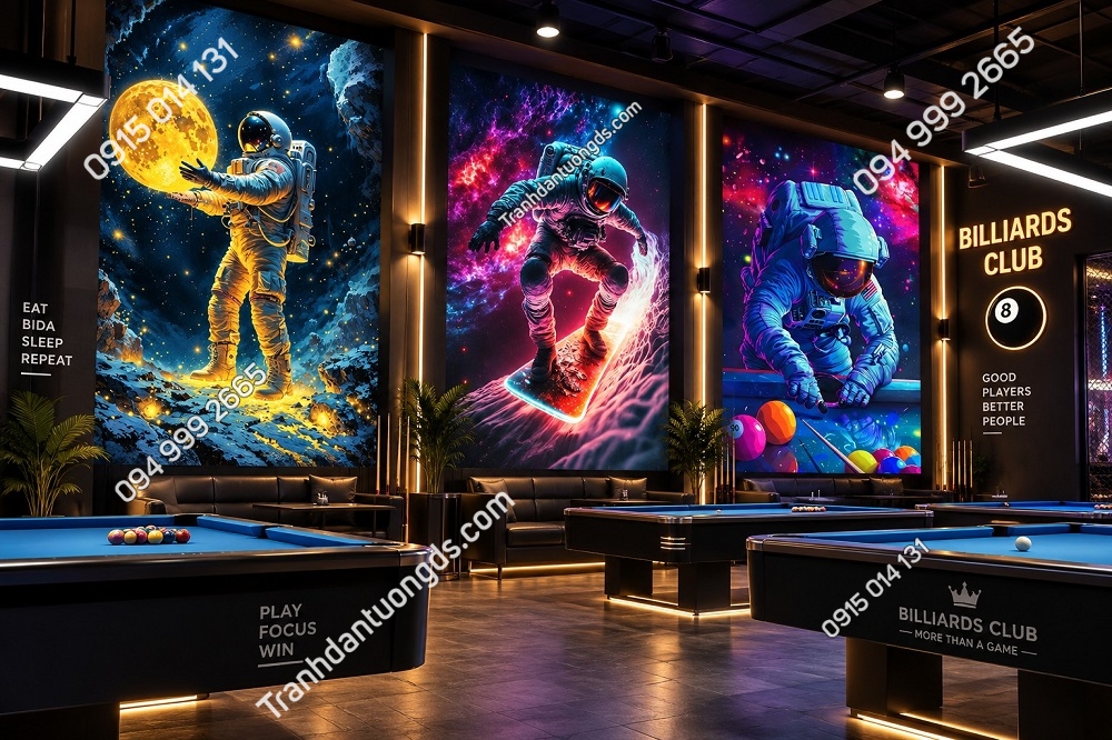 Tranh Dán Tường Bida Phi Hành Gia Vũ Trụ 3D Neon Hiện Đại BIDA11920262