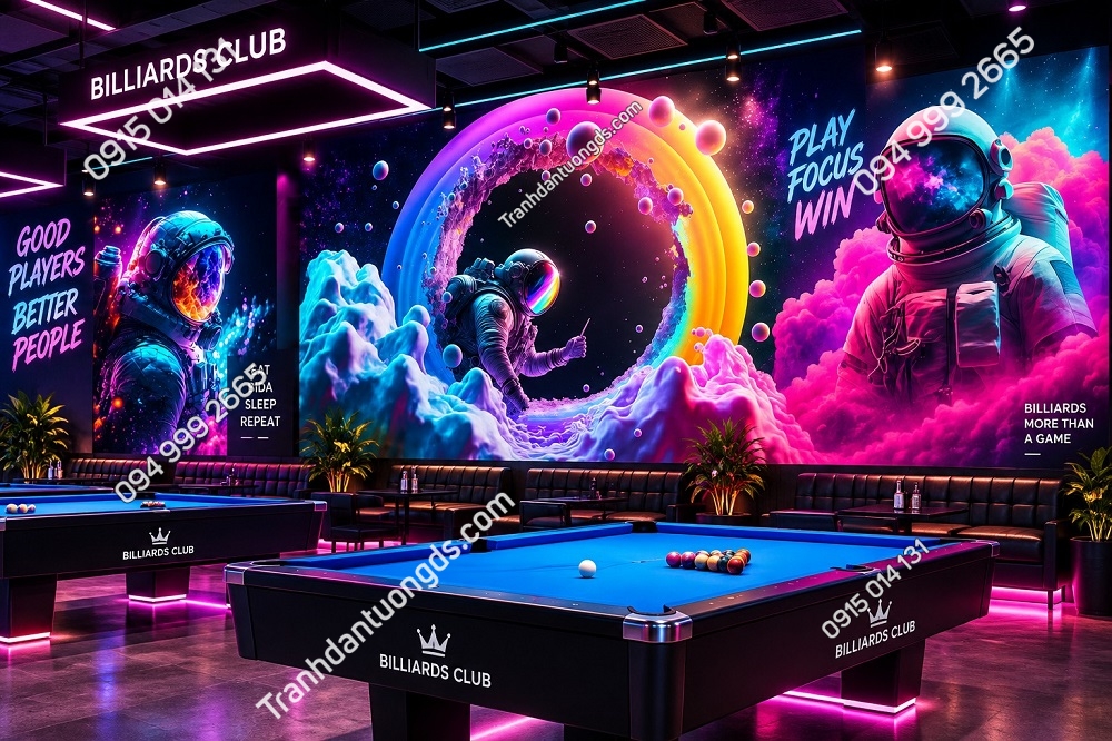 Tranh Dán Tường Bida Phi Hành Gia Vũ Trụ Neon 3D Huyền Ảo Cá Tính BIDA119202615