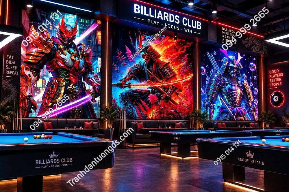 Tranh Dán Tường Bida Samurai Nhật Bản Cyberpunk Neon 3D Cá Tính BIDA11920265