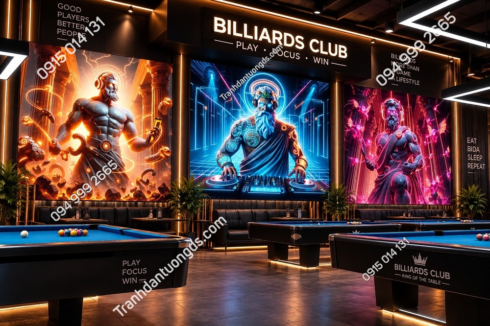 Tranh Dán Tường Bida Thần Zeus Neon Cyberpunk Hiện Đại Cá Tính BIDA11920263