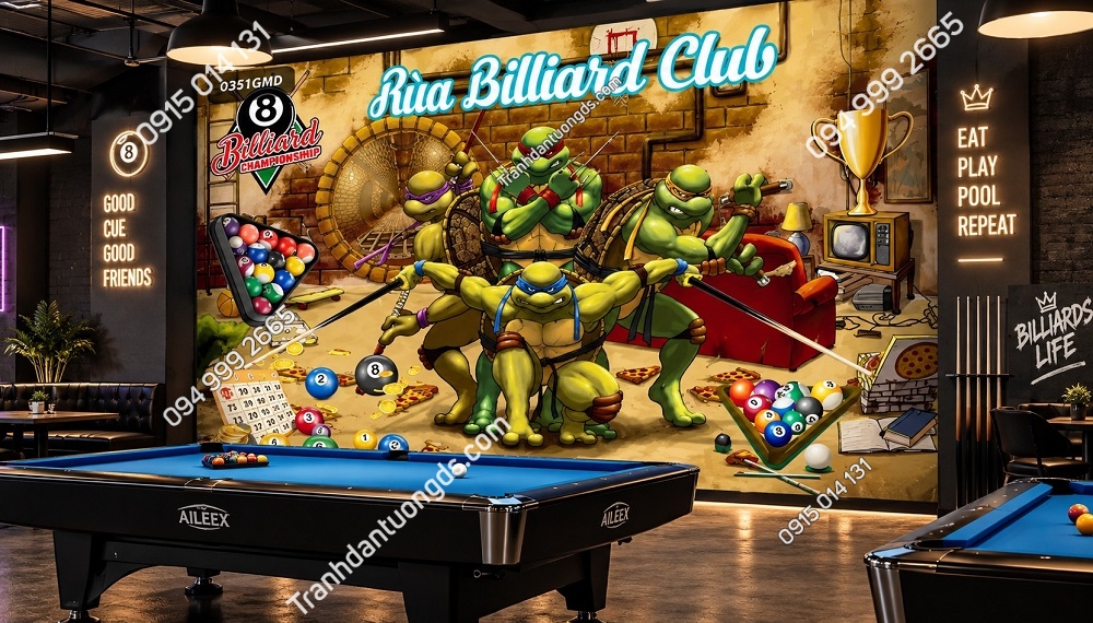 Tranh Dán Tường Quán Bida Ninja Rùa Billiard Club 0351GMD